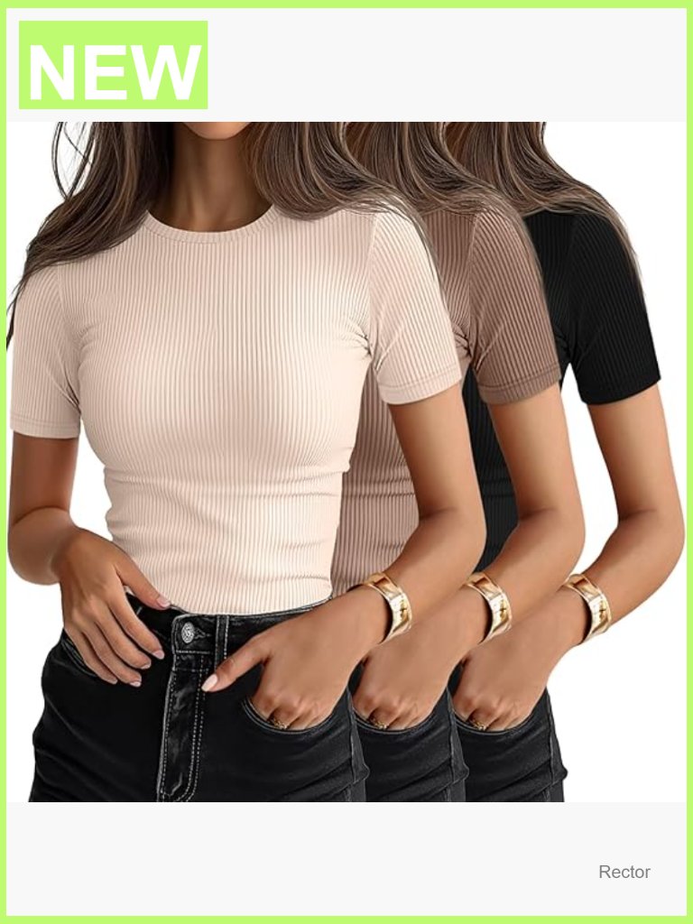 3 Pack Ribbed Cotton Short Sleeve Crewneck T-Shirts Slim Fit Basic Tees